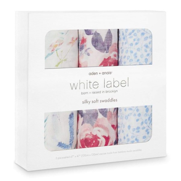 White Label 柔軟絲綢嬰兒包巾(3件裝) - Watercolor Garden - Aden + Anais - BabyOnline HK