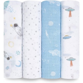 Essentials Cotton Muslin Swaddle (Pack of 4) - Space Explorer