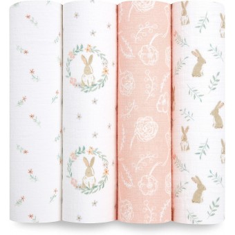 Essentials Cotton Muslin Swaddle (Pack of 4) - Blushing Bunnies