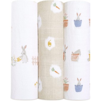 經典純棉嬰兒包巾 (3條裝) - 兔年特別版