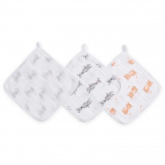 Muslin Washcloth Set (Pack of 3) - Safari Babies
