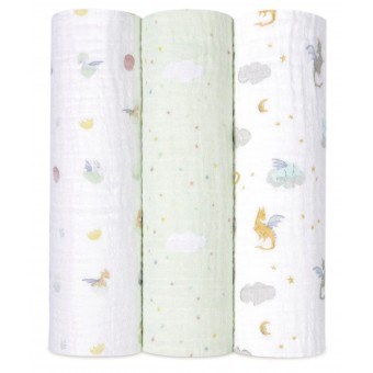 經典純棉嬰兒包巾 (3條裝) - 龍年特別版