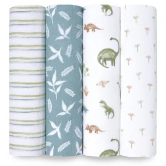 Essentials Cotton Muslin Swaddle (Pack of 4) - Dino Jungle