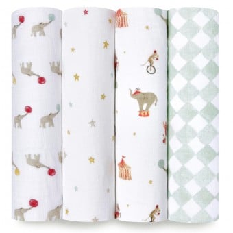 Essentials Cotton Muslin Swaddle (Pack of 4) - Elephant Circus