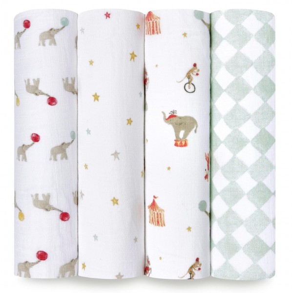 Essentials Cotton Muslin Swaddle (Pack of 4) - Elephant Circus - Aden + Anais - BabyOnline HK