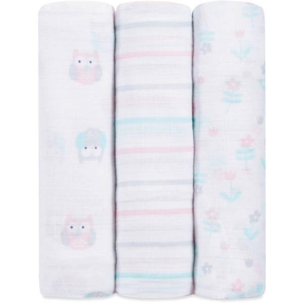 Muslin Swaddle (Pack of 3) - Owls - Aden + Anais - BabyOnline HK