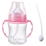 Wide-Neck PP Flexi-Straw Bottle 180ml - Pink - Babisil - BabyOnline HK