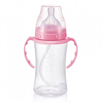 Wide-Neck PP Bottle with Flexi-Straw 300ml - Pink