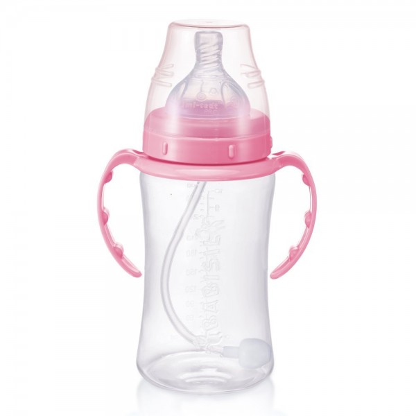 Wide-Neck PP Bottle with Flexi-Straw 300ml - Pink - Babisil - BabyOnline HK