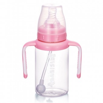 PP標準口徑自動吸管奶瓶 170ml - 粉紅色