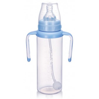 PP標準口徑自動吸管奶瓶 270ml - 粉藍色