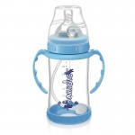 Wide-Neck Glass Bottle with Flexi-Straw 240ml - Light Blue - Babisil - BabyOnline HK