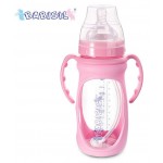 感溫玻璃吸管奶瓶連 矽膠保護套 9oz / 270ml - 粉紅色 - Babisil - BabyOnline HK