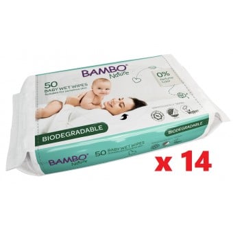 Bambo Nature 100% Biodegradable Baby Wet Wipes (50pcs) x 14 packs