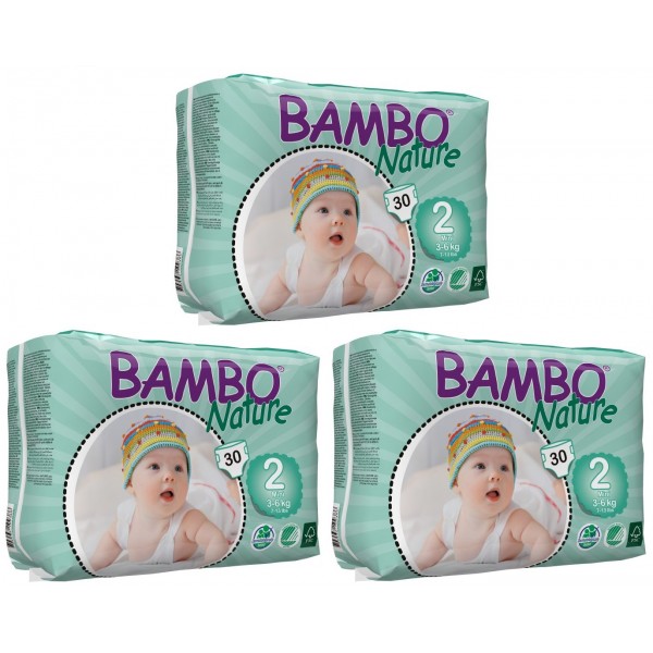 有機嬰兒紙尿片 - 加細 2 號 (30 片) - 3 包 - Bambo Nature - BabyOnline HK