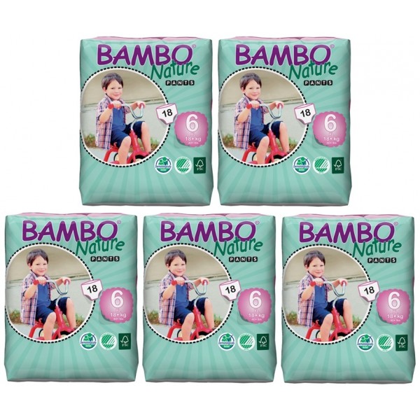 有機嬰兒紙尿褲 - 加大碼 6 號 (18 條) - 5 包 - Bambo Nature - BabyOnline HK
