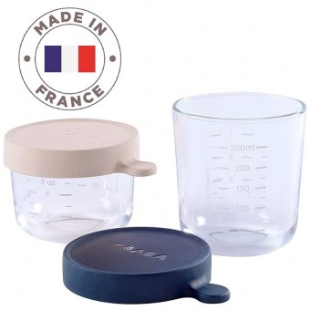 Superior Glass Portions with Lid (150ml + 250ml) - Pink / Dark Blue