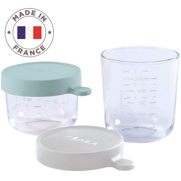 Superior Glass Portions with Lid (150ml + 250ml) - Airy Green / Light Mist - BEABA - BabyOnline HK