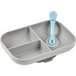Silicone Suction Divided Plate + 2nd Stage Spoon (Grey) - BEABA - BabyOnline HK