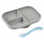 Silicone Suction Divided Plate + 2nd Stage Spoon (Grey) - BEABA - BabyOnline HK