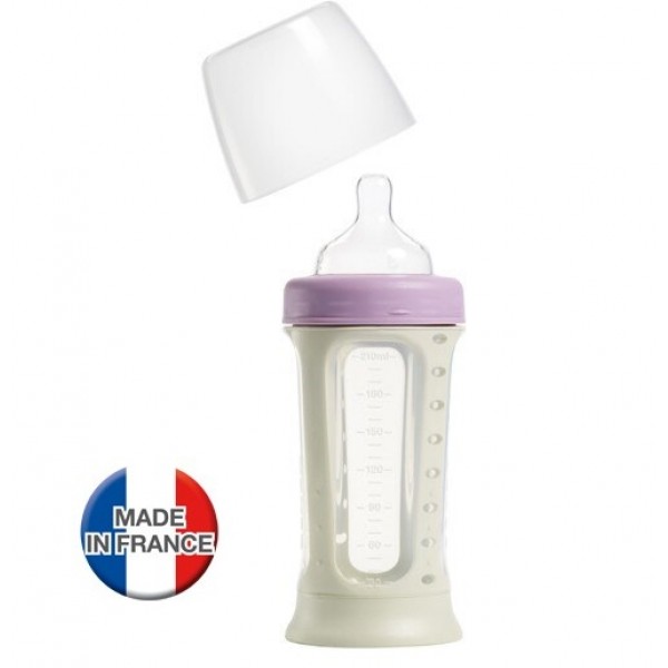Biboz Silicone Baby Feeding Bottle 210ml (Pastel Pink) - BEABA