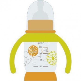 Standard PP Baby Feeding Bottle with Handle 140ml (Lime/Orange)