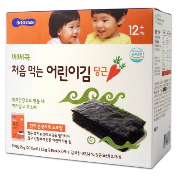 BeBeCook 韓國紫菜小食 - 胡蘿蔔味 (12 個月+) - 1.5g x 10包 - BeBeCook - BabyOnline HK