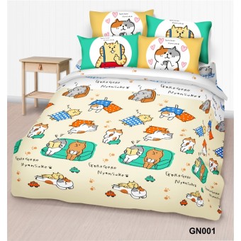 Cherry - 100% Cotton Cartoon Bedding Set (Gorogoro Nyansuke) - GN001