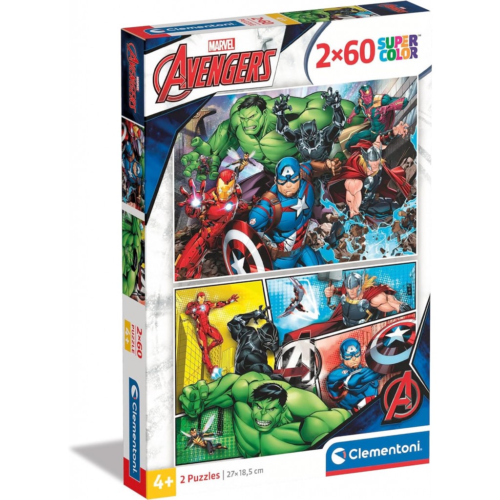 Marvel - avengers - 2 puzzles supercolor 60 pieces, puzzle