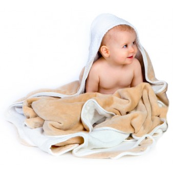 有機棉長型圍裙嬰兒浴巾 - 杏色