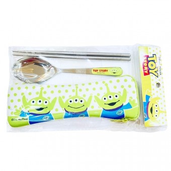 Toy Story - 304 Stainless Steel Spoon & Chopsticks with Holder (Alien)