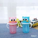 Owl 3D Straw Cup 300ml - Blue - Edison - BabyOnline HK