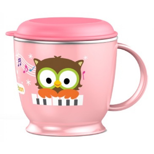 Owl 1-Handle Stainless Cup 240ml - Pink - Edison - BabyOnline HK