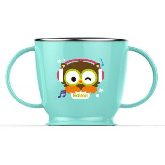 Owl 2-Handles Stainless Cup 240ml - Aqua
