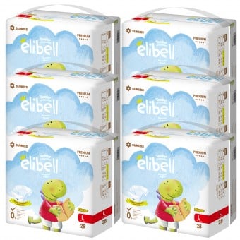 Elibell - Baby Diapers For Sensitive Skin - Size L (28 diapers) - 6 packs