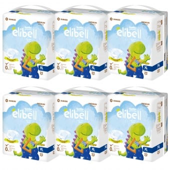 Elibell - Baby Diapers For Sensitive Skin - Size XL (22 diapers) - 6 packs