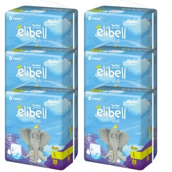Elibell - 敏感肌膚嬰兒紙尿褲 - 大碼 (22 片) - 6包
