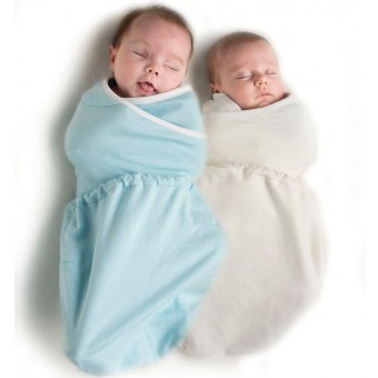嬰兒包巾抱被 - 粉藍/米白色 (S/M)
