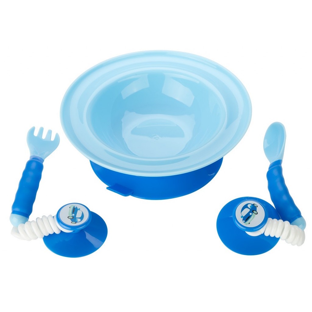 Blue Bowl Stay-Put Cutlery