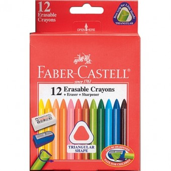 12 Triangular Erasable Crayons + Eraser + Sharpener