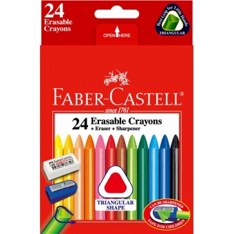 24 Triangular Erasable Crayons + Eraser + Sharpener