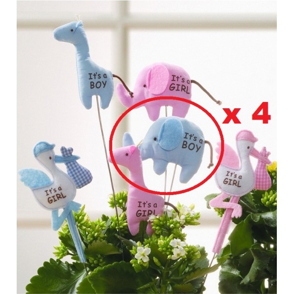 Plush It's a Boy Floral Picks for Baby Showers (四件裝) - 藍色象仔 - GUND - BabyOnline HK