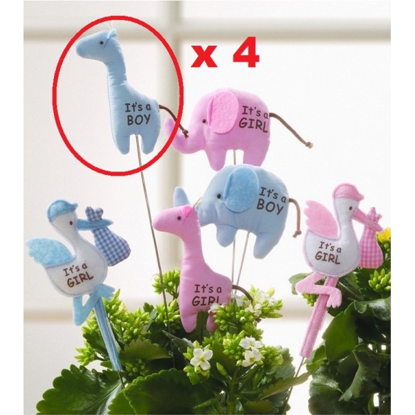Plush It's a Boy Floral Picks for Baby Showers (四件裝) - 藍色長頸鹿 - GUND - BabyOnline HK