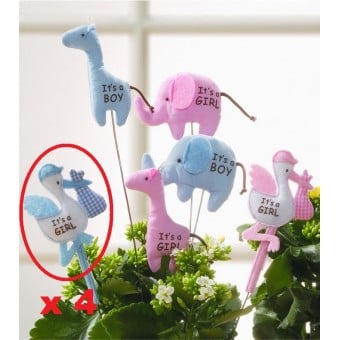 Plush It's a Boy Floral Picks for Baby Showers (Pack of 4) - Blue Stork