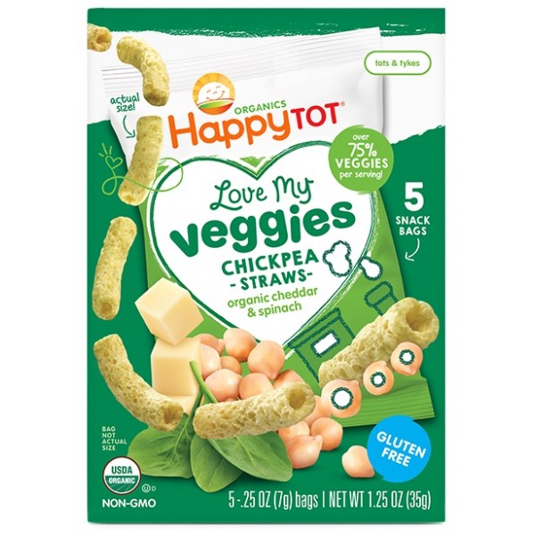 Chickpea Straws - Organic Cheddar & Spinach (5 packs) - Happy Baby - BabyOnline HK