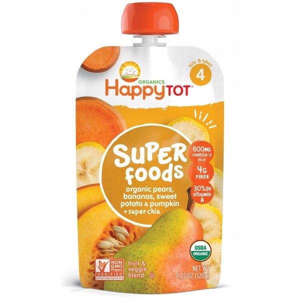 Super Food - Organic Pears, Bananas, Sweet Potato & Pumpkin + Super Chia 120g - Happy Baby - BabyOnline HK