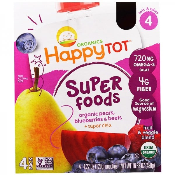 Organic Pears, Beets & Blueberries + Super Chia 120g [Pack of 4] - Happy Baby - BabyOnline HK
