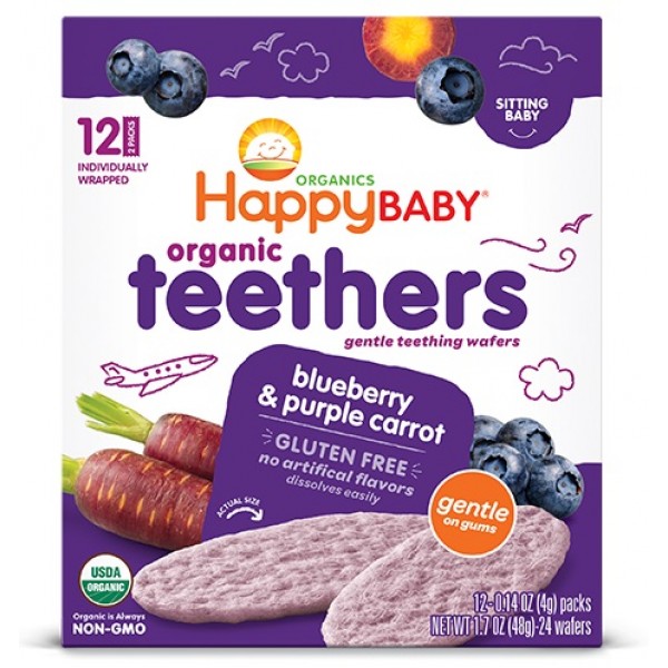 Organic Teething Wafers - Blueberry & Purple Carrot (12 packs) - Happy Baby - BabyOnline HK