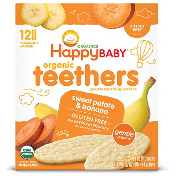 Organic Teething Wafers - Banana & Sweet Potato (12 packs) - Happy Baby - BabyOnline HK