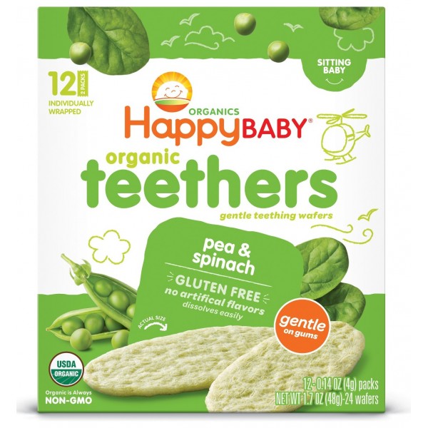 有機無麩質牙仔酥餅 (豌豆、菠菜) - 12包裝 - Happy Baby - BabyOnline HK
